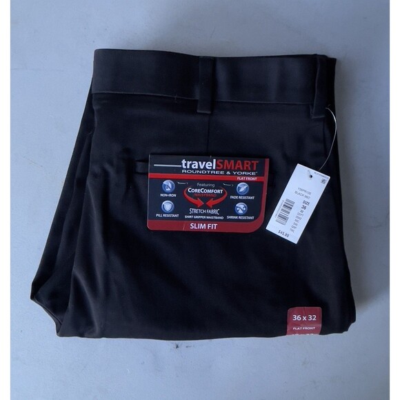 Roundtree & Yorke TravelSmart Men’s 36x32 Black Slim Fit NON IRON Stretch Pants - Picture 4 of 13